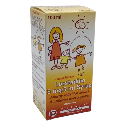 Loratadine Syrup, Liquid antihistamine syrup bottle 