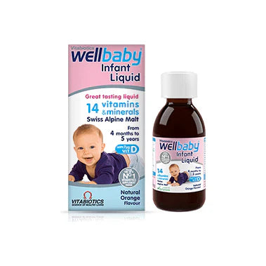 Well baby liquid, Baby growth and vitamin supplement bottle 
