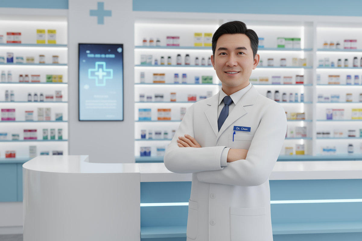 create a 3d image of a pharmacist